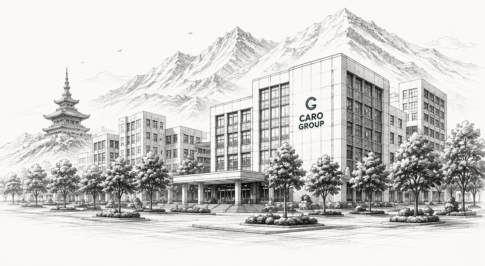 Line drawing of the Caro Group head office
